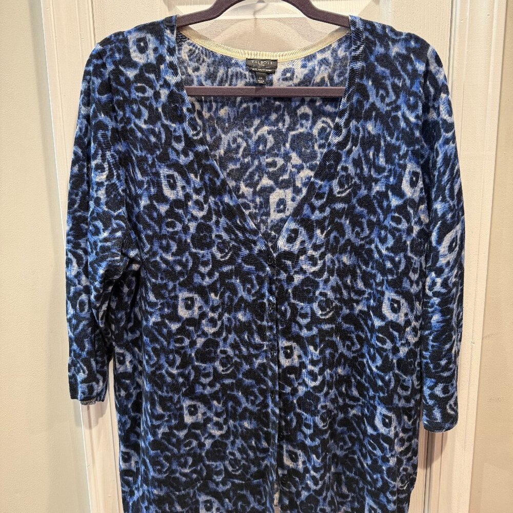 Talbots V-neck Cardigan - Blue / White 1X - NWOT
